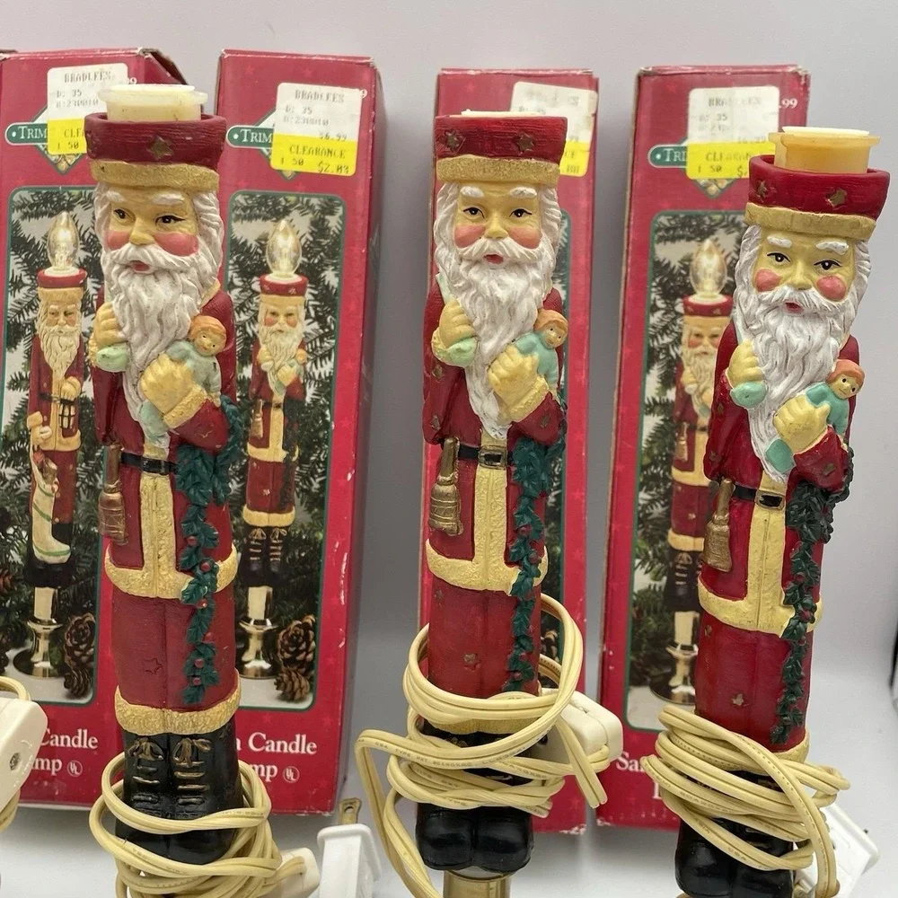 Vintage Trimmings Etc Santa Candle Lamps Set of 6 Tested‎ Working 1990s W/ Boxes